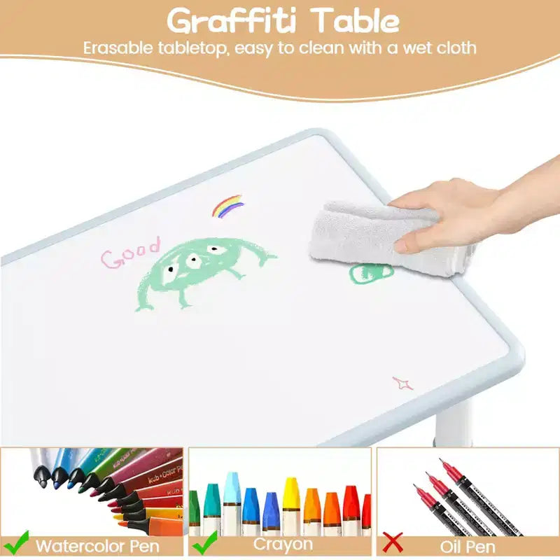 Set tavolo attività per bambini marrone/grigio con 4 sedie, altezza regolabile, età 2-10 anni