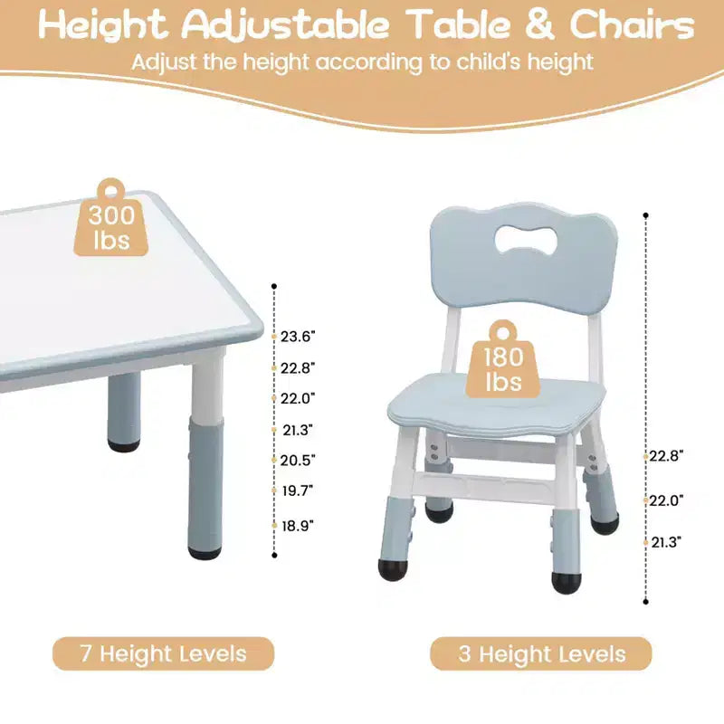 Set tavolo attività per bambini marrone/grigio con 4 sedie, altezza regolabile, età 2-10 anni