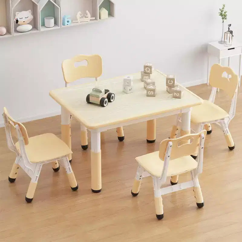 Set tavolo attività per bambini marrone/grigio con 4 sedie, altezza regolabile, età 2-10 anni