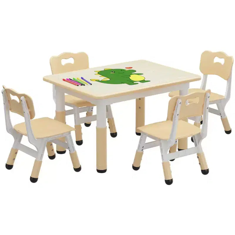 Set tavolo attività per bambini marrone/grigio con 4 sedie, altezza regolabile, età 2-10 anni