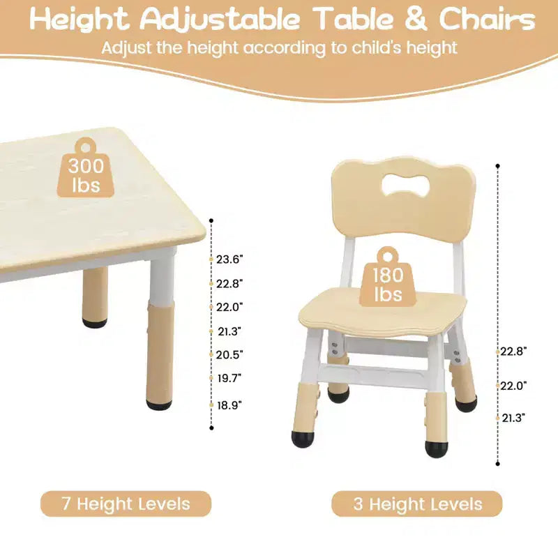 Set tavolo attività per bambini marrone/grigio con 4 sedie, altezza regolabile, età 2-10 anni