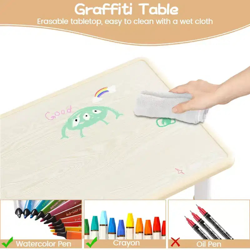 Set tavolo attività per bambini marrone/grigio con 4 sedie, altezza regolabile, età 2-10 anni