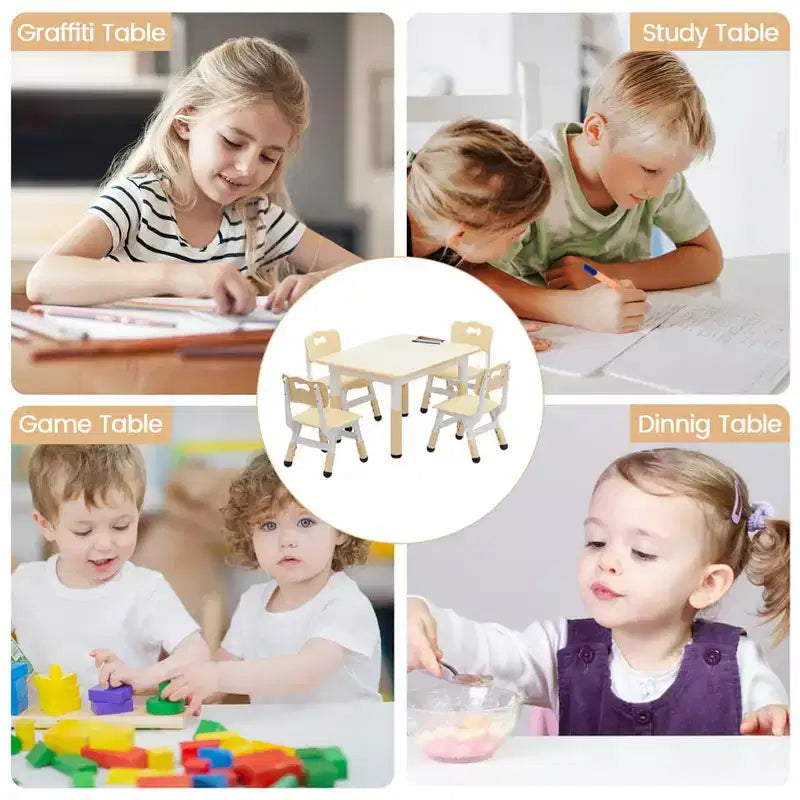 Set tavolo attività per bambini marrone/grigio con 4 sedie, altezza regolabile, età 2-10 anni