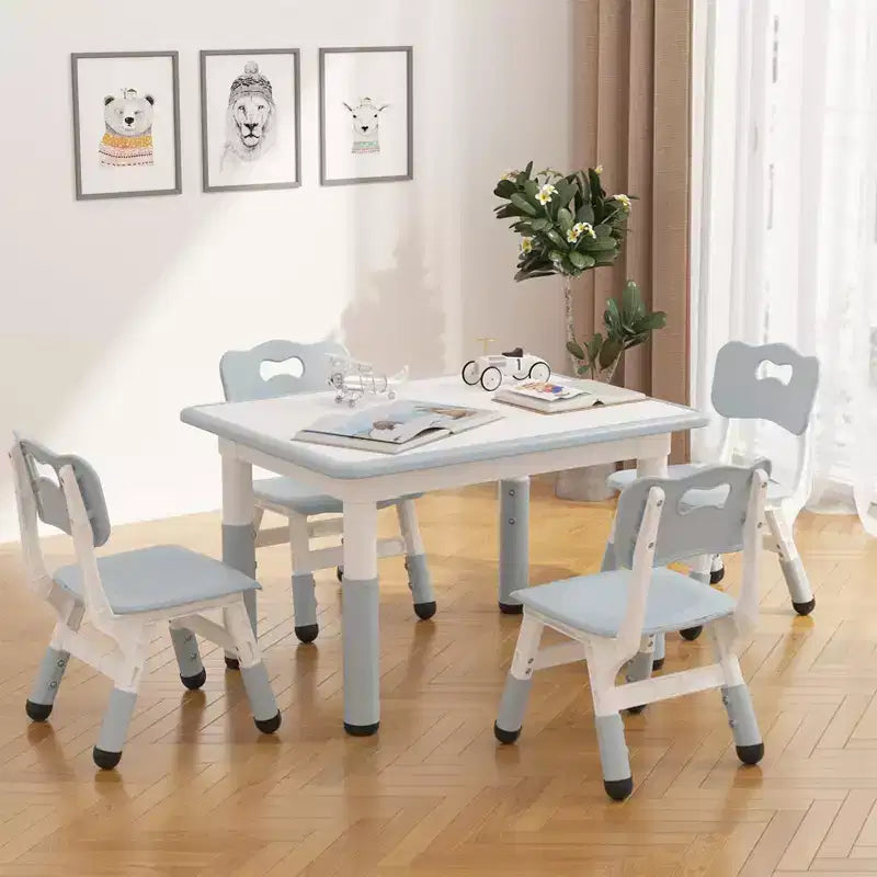 Set tavolo attività per bambini marrone/grigio con 4 sedie, altezza regolabile, età 2-10 anni