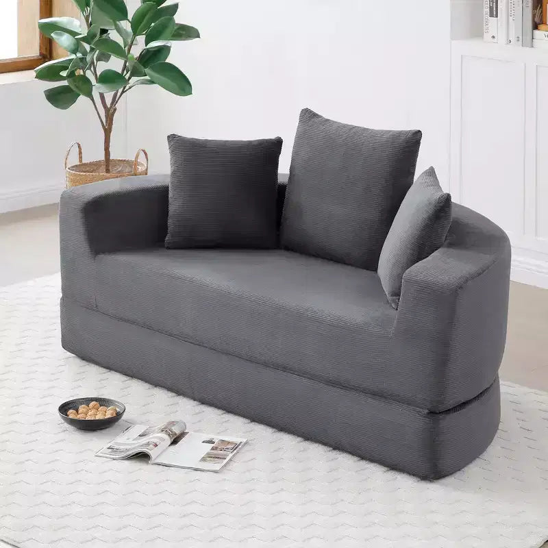 Beige / Nero / Grigio / Verde / Arancione / Giallo – Divano letto convertibile in velluto a coste con cuscini, 2 posti