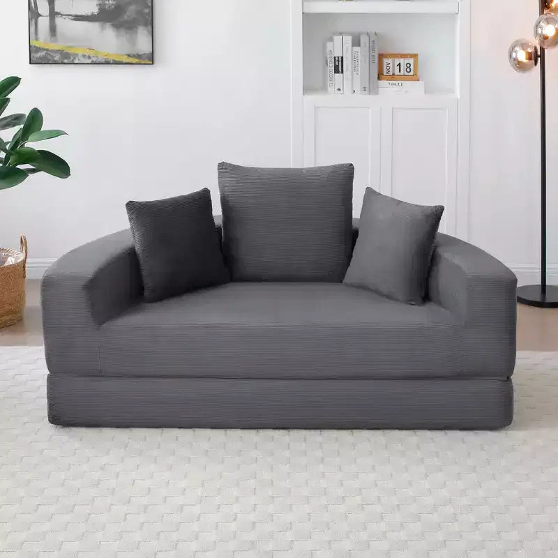 Beige / Nero / Grigio / Verde / Arancione / Giallo – Divano letto convertibile in velluto a coste con cuscini, 2 posti