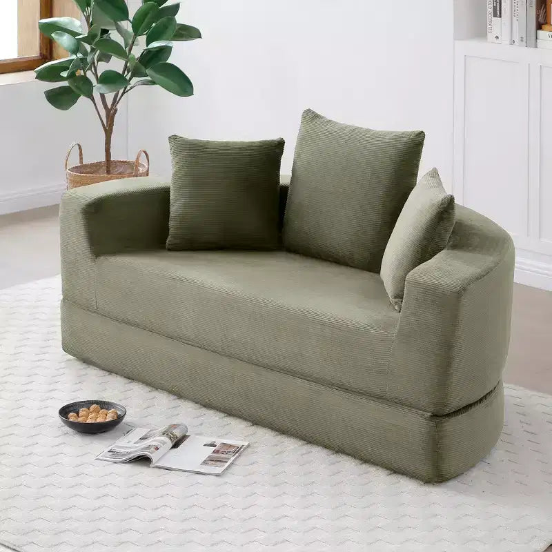 Beige / Nero / Grigio / Verde / Arancione / Giallo – Divano letto convertibile in velluto a coste con cuscini, 2 posti