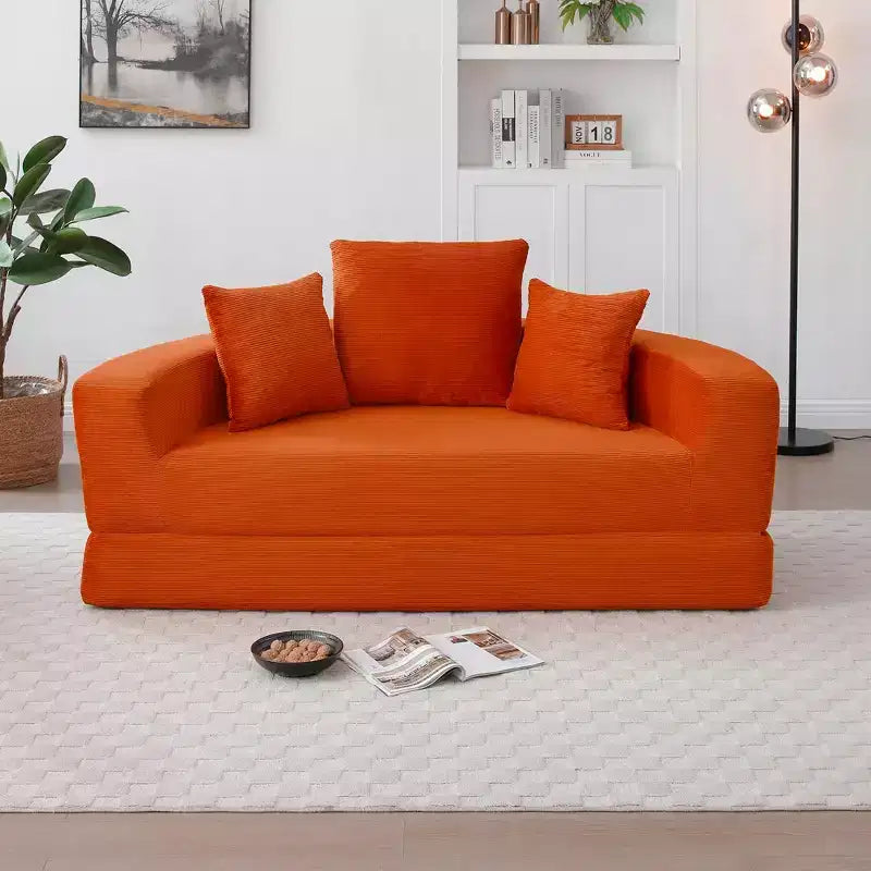 Beige / Nero / Grigio / Verde / Arancione / Giallo – Divano letto convertibile in velluto a coste con cuscini, 2 posti