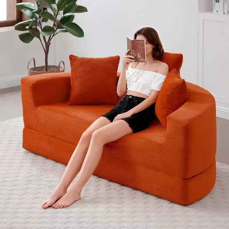 Beige / Nero / Grigio / Verde / Arancione / Giallo – Divano letto convertibile in velluto a coste con cuscini, 2 posti