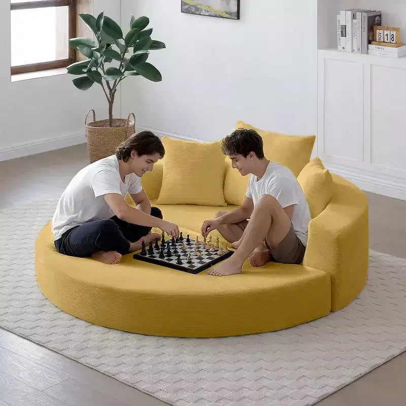 Beige / Nero / Grigio / Verde / Arancione / Giallo – Divano letto convertibile in velluto a coste con cuscini, 2 posti