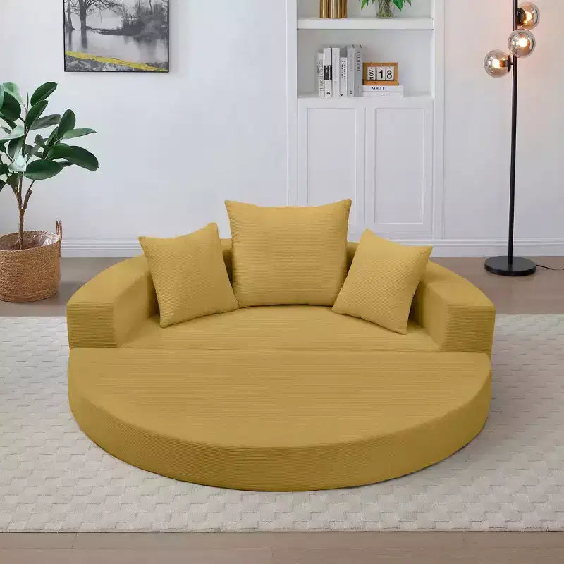 Beige / Nero / Grigio / Verde / Arancione / Giallo – Divano letto convertibile in velluto a coste con cuscini, 2 posti
