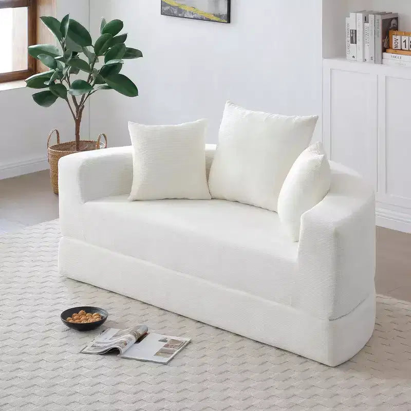Beige / Nero / Grigio / Verde / Arancione / Giallo – Divano letto convertibile in velluto a coste con cuscini, 2 posti