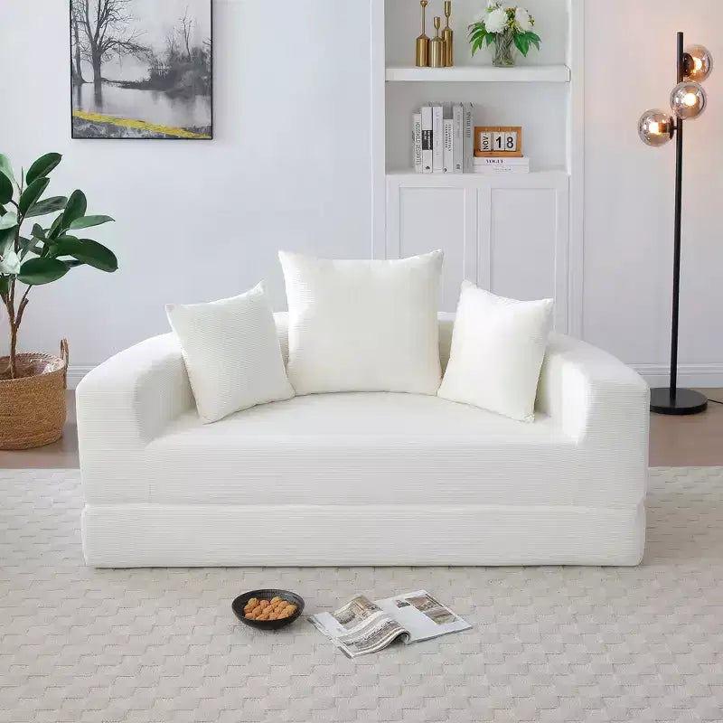 Beige / Nero / Grigio / Verde / Arancione / Giallo – Divano letto convertibile in velluto a coste con cuscini, 2 posti