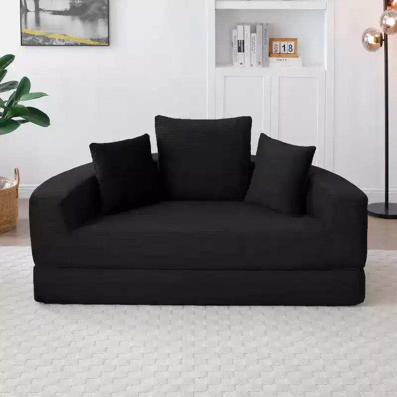 Beige / Nero / Grigio / Verde / Arancione / Giallo – Divano letto convertibile in velluto a coste con cuscini, 2 posti