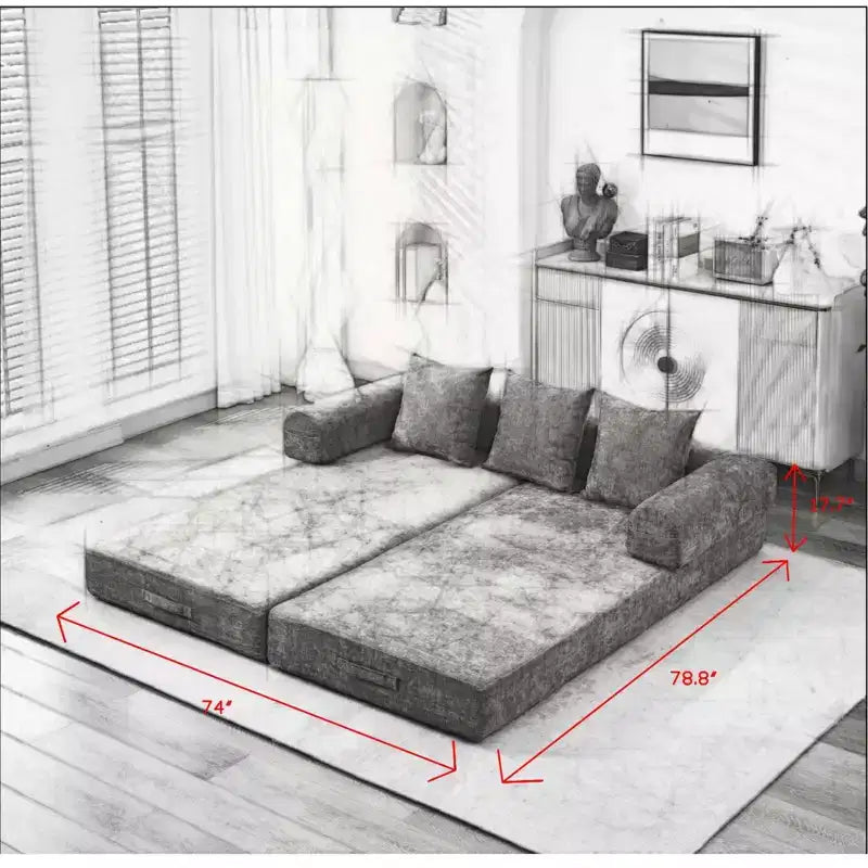 Divano Letto in ciniglia, 2 Posti, Beige/Nero/Blu/Grigio/Verde/Arancione