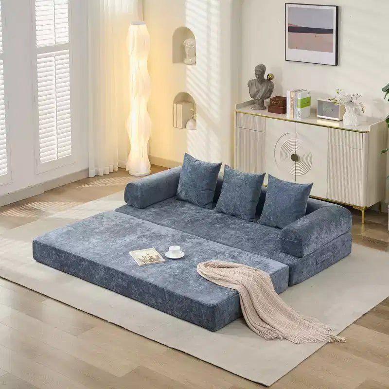 Divano Letto in ciniglia, 2 Posti, Beige/Nero/Blu/Grigio/Verde/Arancione