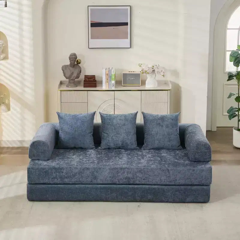 Divano Letto in ciniglia, 2 Posti, Beige/Nero/Blu/Grigio/Verde/Arancione