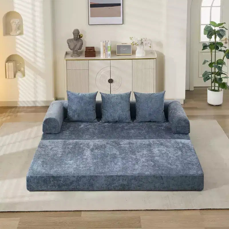Divano Letto in ciniglia, 2 Posti, Beige/Nero/Blu/Grigio/Verde/Arancione