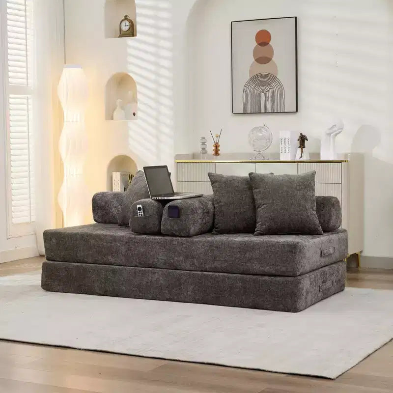 Divano Letto in ciniglia, 2 Posti, Beige/Nero/Blu/Grigio/Verde/Arancione