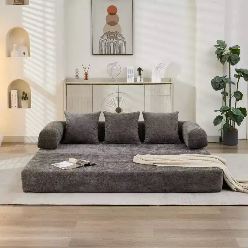 Divano Letto in ciniglia, 2 Posti, Beige/Nero/Blu/Grigio/Verde/Arancione