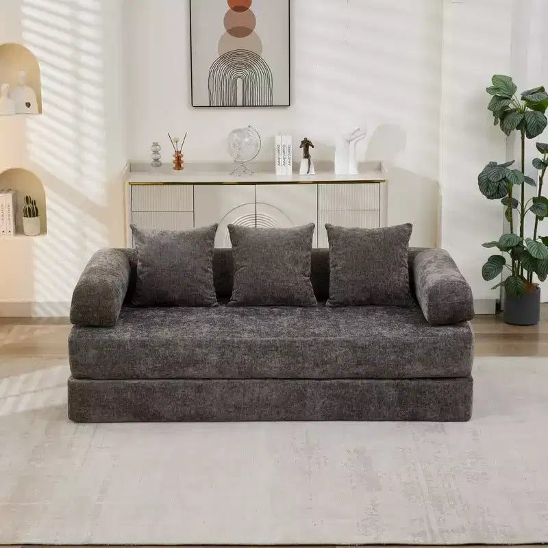 Divano Letto in ciniglia, 2 Posti, Beige/Nero/Blu/Grigio/Verde/Arancione