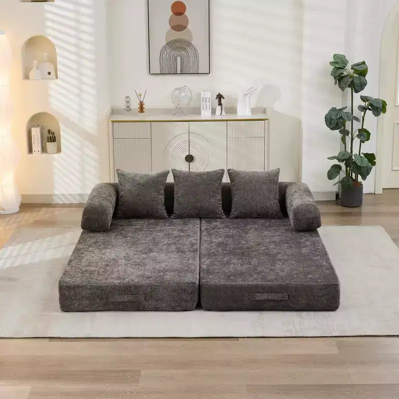 Divano Letto in ciniglia, 2 Posti, Beige/Nero/Blu/Grigio/Verde/Arancione