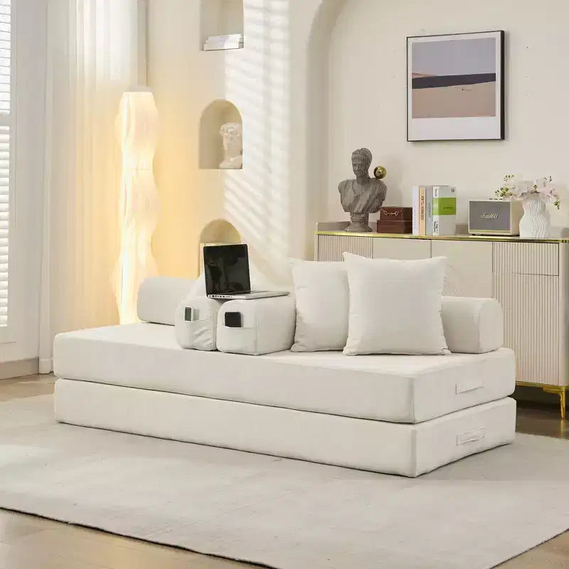 Divano Letto in ciniglia, 2 Posti, Beige/Nero/Blu/Grigio/Verde/Arancione