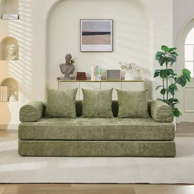 Divano Letto in ciniglia, 2 Posti, Beige/Nero/Blu/Grigio/Verde/Arancione