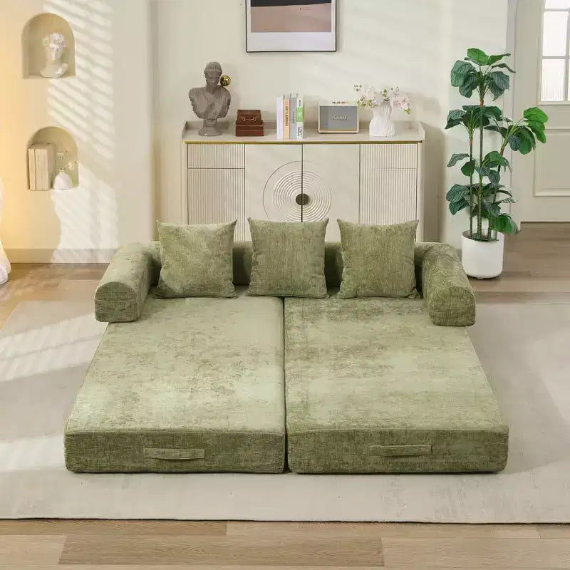 Divano Letto in ciniglia, 2 Posti, Beige/Nero/Blu/Grigio/Verde/Arancione