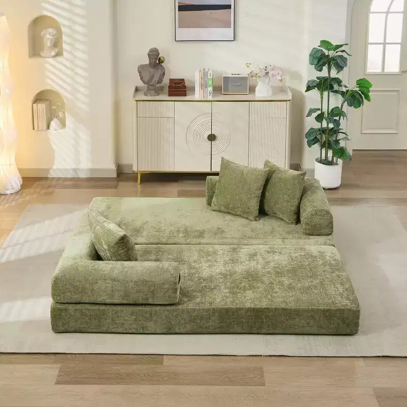 Divano Letto in ciniglia, 2 Posti, Beige/Nero/Blu/Grigio/Verde/Arancione
