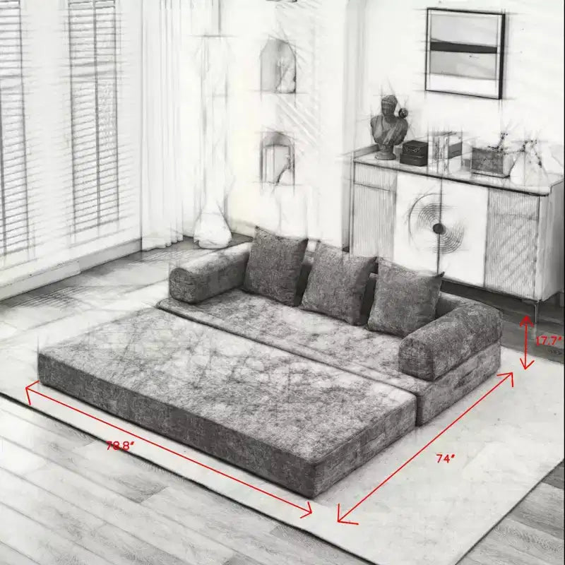 Divano Letto in ciniglia, 2 Posti, Beige/Nero/Blu/Grigio/Verde/Arancione