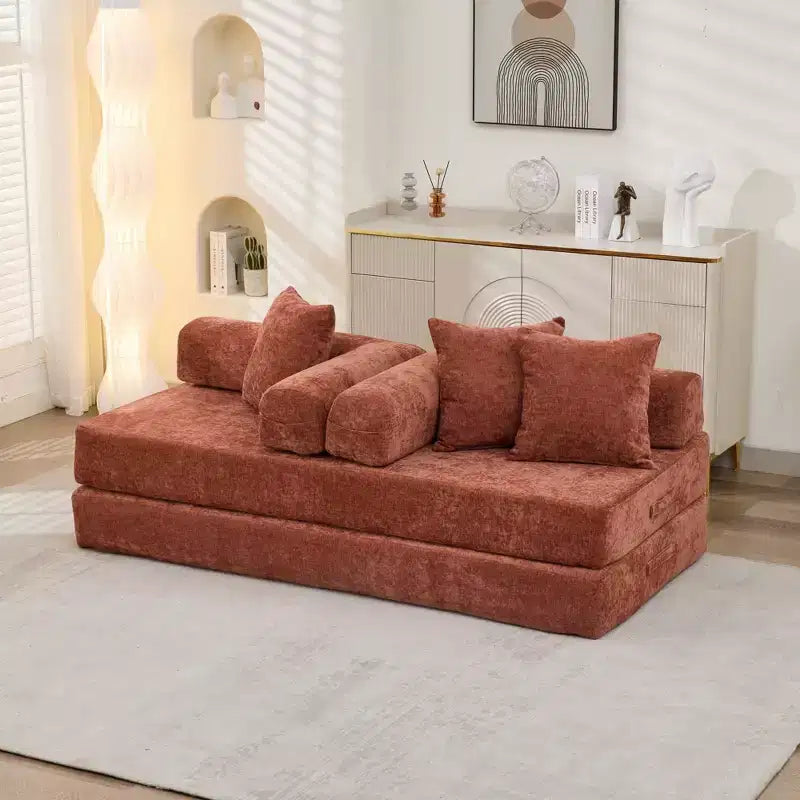 Divano Letto in ciniglia, 2 Posti, Beige/Nero/Blu/Grigio/Verde/Arancione