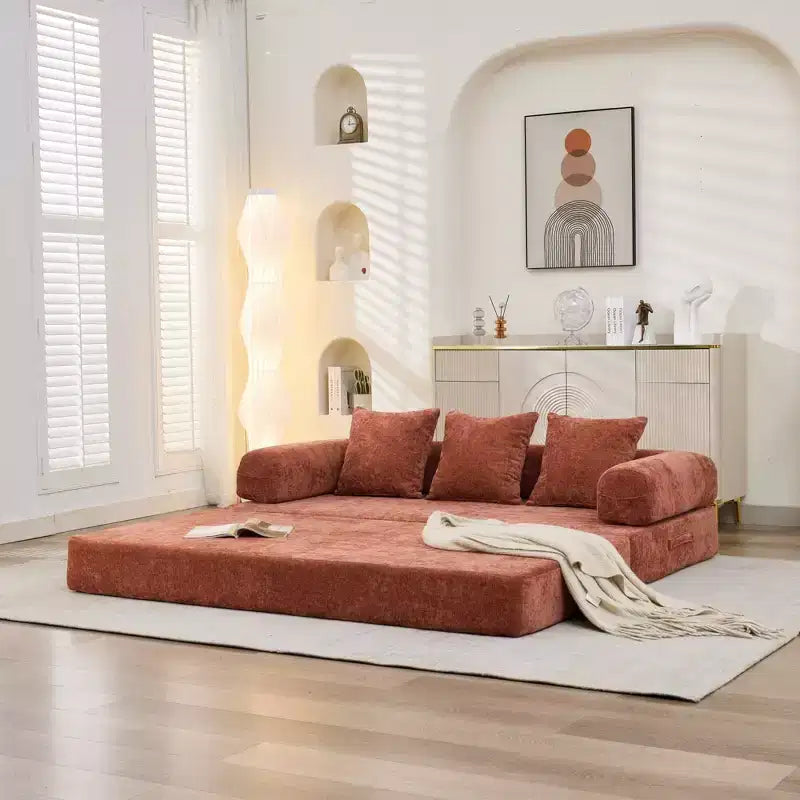 Divano Letto in ciniglia, 2 Posti, Beige/Nero/Blu/Grigio/Verde/Arancione