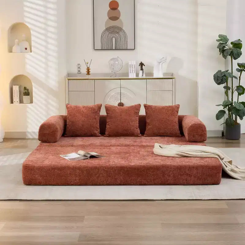 Divano Letto in ciniglia, 2 Posti, Beige/Nero/Blu/Grigio/Verde/Arancione