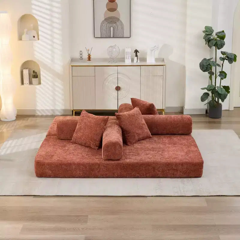Divano Letto in ciniglia, 2 Posti, Beige/Nero/Blu/Grigio/Verde/Arancione