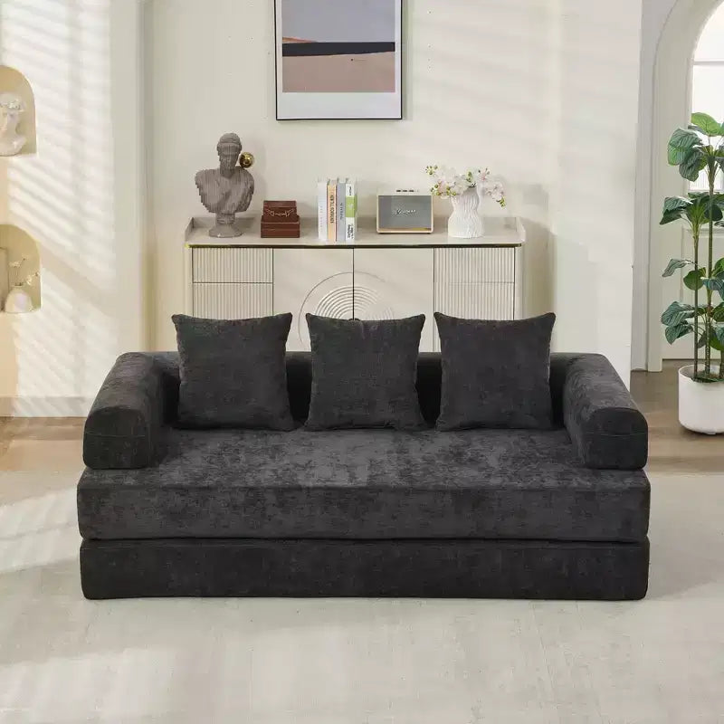 Divano Letto in ciniglia, 2 Posti, Beige/Nero/Blu/Grigio/Verde/Arancione