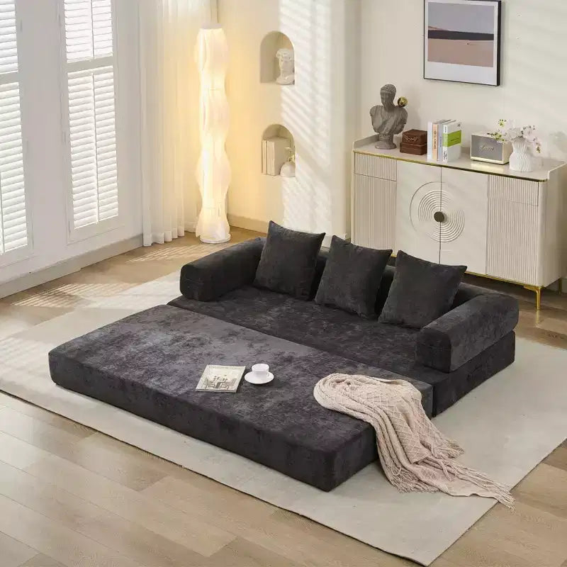 Divano Letto in ciniglia, 2 Posti, Beige/Nero/Blu/Grigio/Verde/Arancione