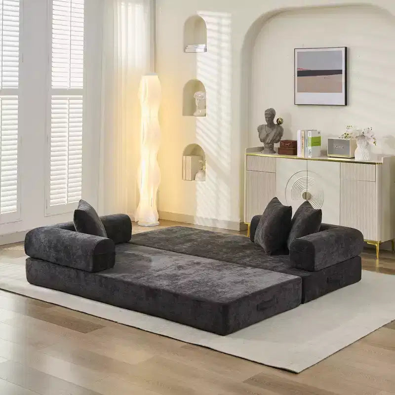 Divano Letto in ciniglia, 2 Posti, Beige/Nero/Blu/Grigio/Verde/Arancione