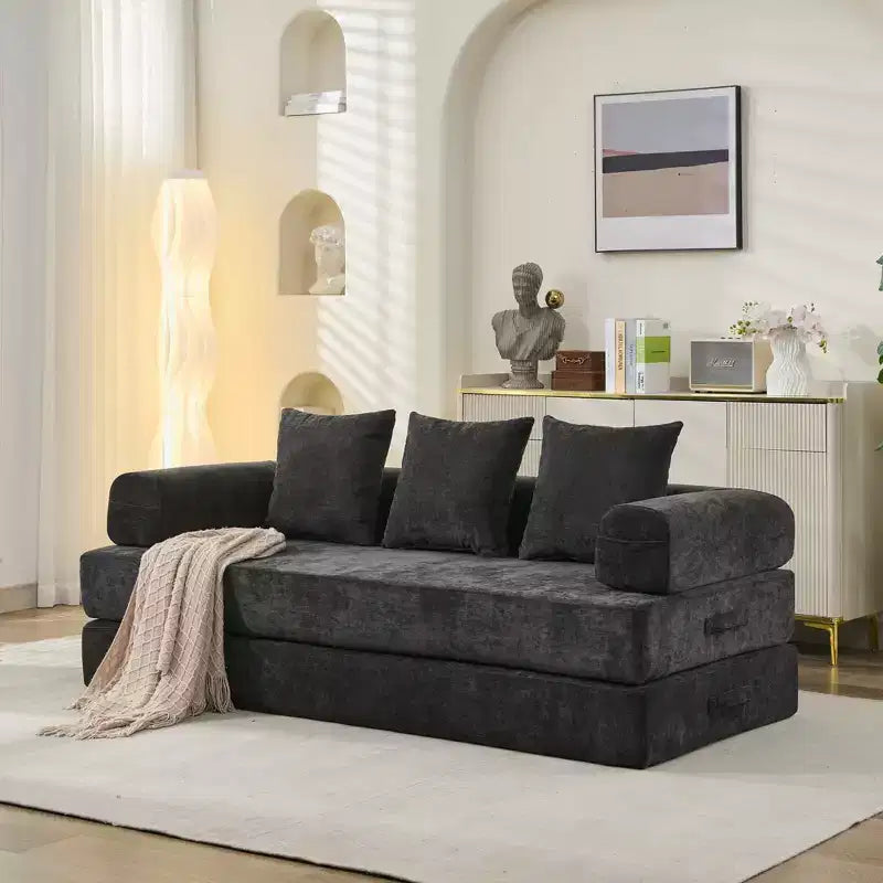 Divano Letto in ciniglia, 2 Posti, Beige/Nero/Blu/Grigio/Verde/Arancione
