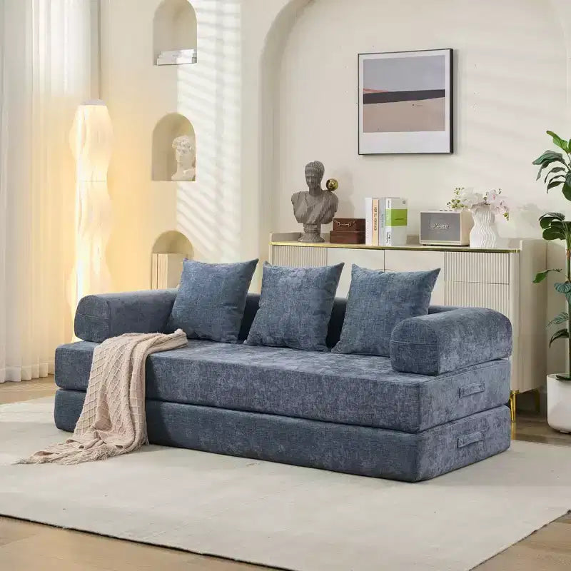 Divano Letto in ciniglia, 2 Posti, Beige/Nero/Blu/Grigio/Verde/Arancione