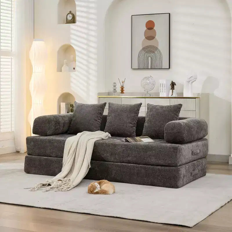 Divano Letto in ciniglia, 2 Posti, Beige/Nero/Blu/Grigio/Verde/Arancione