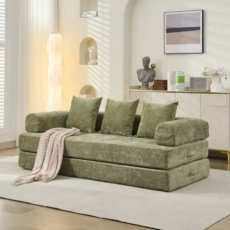 Divano Letto in ciniglia, 2 Posti, Beige/Nero/Blu/Grigio/Verde/Arancione