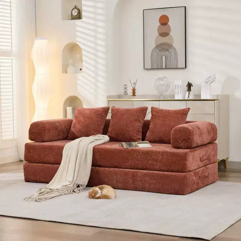 Divano Letto in ciniglia, 2 Posti, Beige/Nero/Blu/Grigio/Verde/Arancione