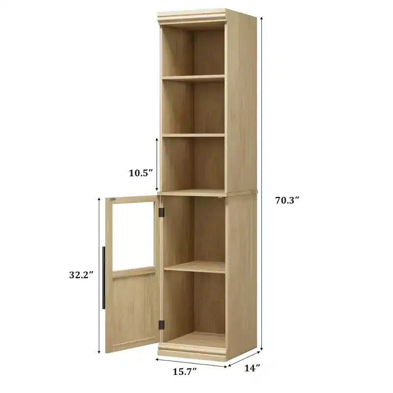 Credenza alta da fattoria con ante in vetro, singolo, colore bianco/legno