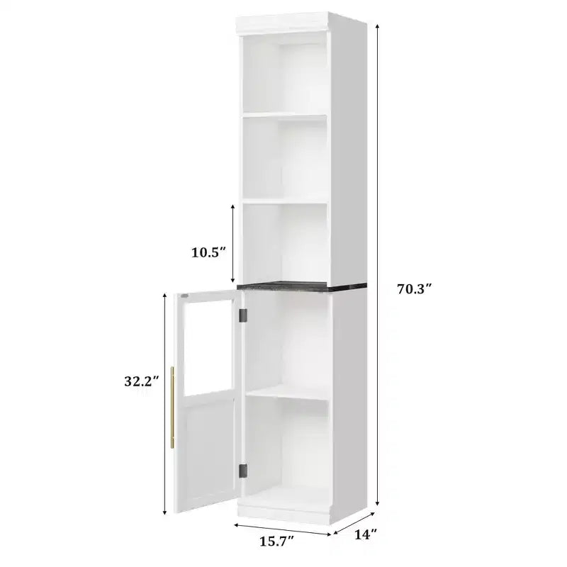 Credenza alta da fattoria con ante in vetro, singolo, colore bianco/legno