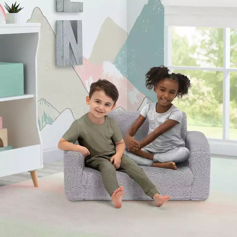 Divano e lettino convertibile estraibile per bambini Panna/Grigio/Rosa, 3 posti a sedere