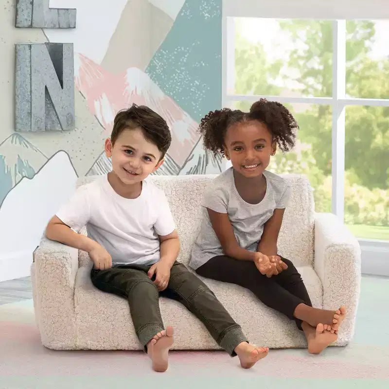 Divano e lettino convertibile estraibile per bambini Panna/Grigio/Rosa, 3 posti a sedere