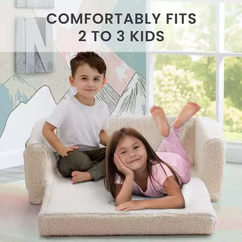 Divano e lettino convertibile estraibile per bambini Panna/Grigio/Rosa, 3 posti a sedere
