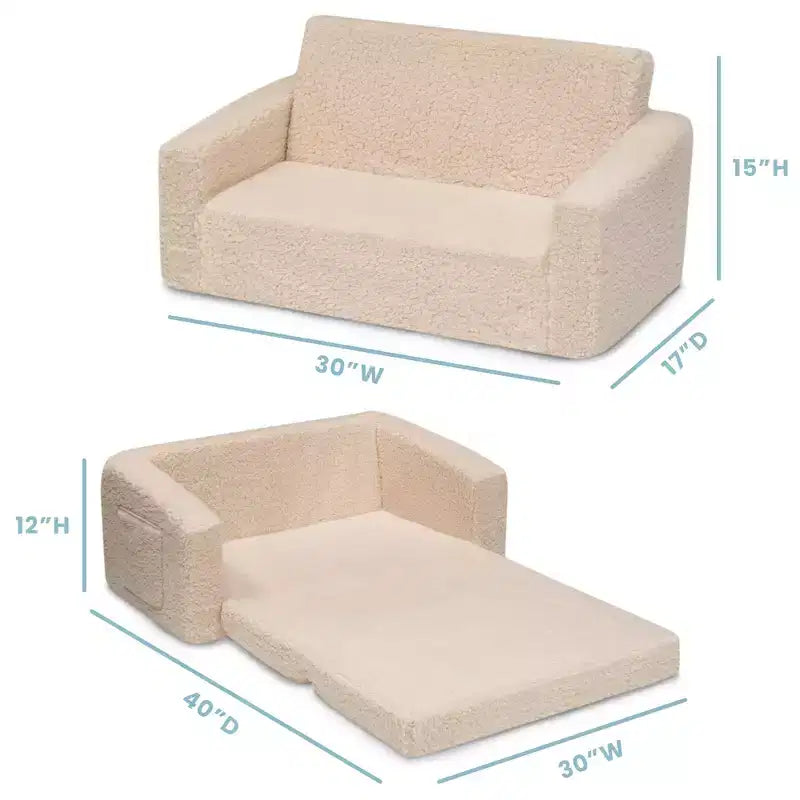 Divano e lettino convertibile estraibile per bambini Panna/Grigio/Rosa, 3 posti a sedere