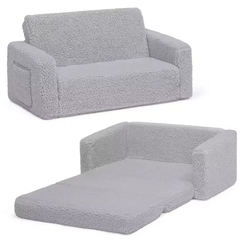 Divano e lettino convertibile estraibile per bambini Panna/Grigio/Rosa, 3 posti a sedere